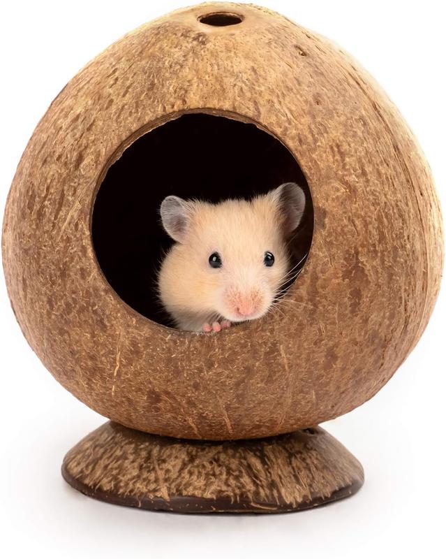 TikTok Shop Coconut Hut Hamster House Bed for Gerbils Mice Small Cage Habitat Decor