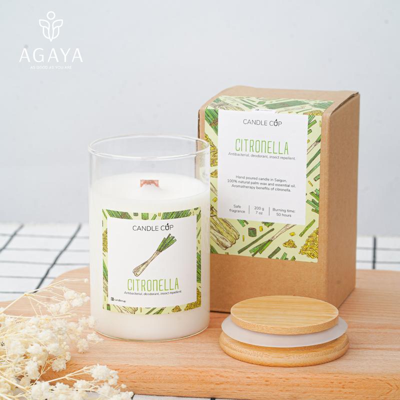 Nến thơm khử mùi đuổi muỗi cao cấp tinh dầu thiên nhiên Agaya Candle Cup - Hương Citronella
