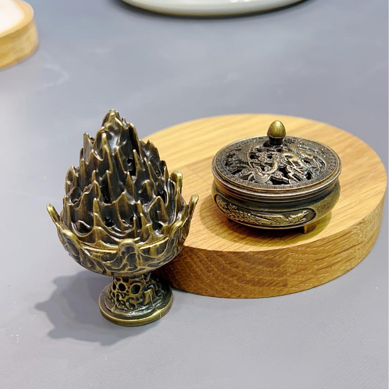 Lư đốt trầmmini, lò đốt xông trầm, bình đốt trầm hương bằng kim loại size nhỏ - tặng 5 khoanh nhang vân mây Dầu Thơm Phòng Dầu Thơm