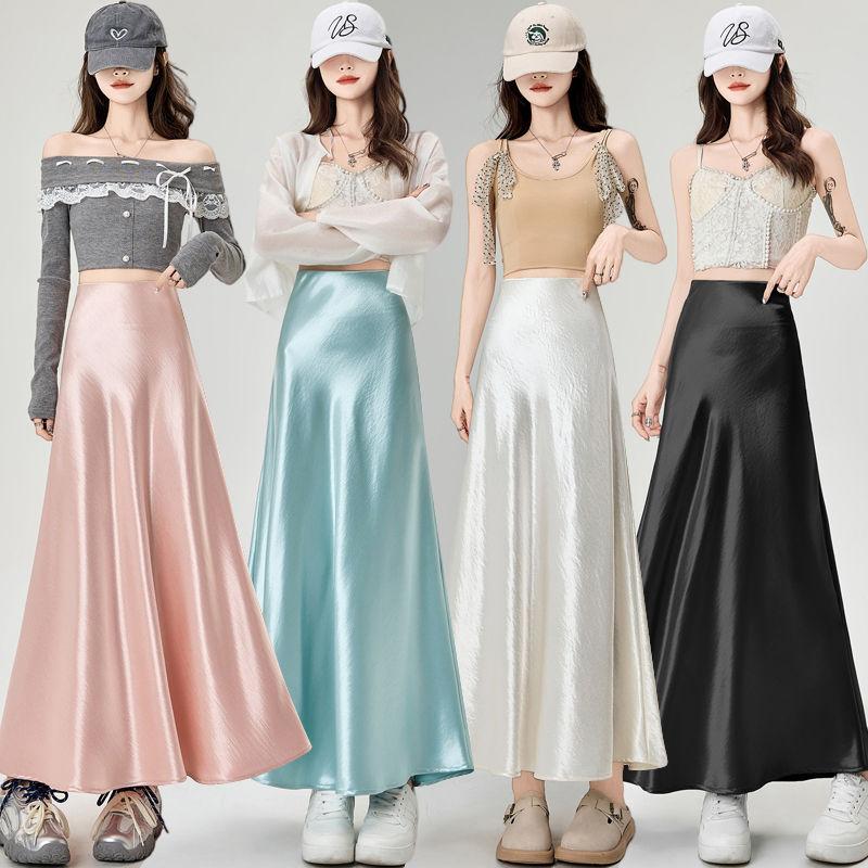 Váy Đuôi Cá, Chất Liệu Satin Acetate, Váy Nữ, Phong Cách Chữ A, Cạp Cao, thụng, Thích Hợp Cho Mùa Xuân / Mùa Hè 2025, Váy Bodycon Che Cơ Thể, Chiều Dài Trung Bình 0
