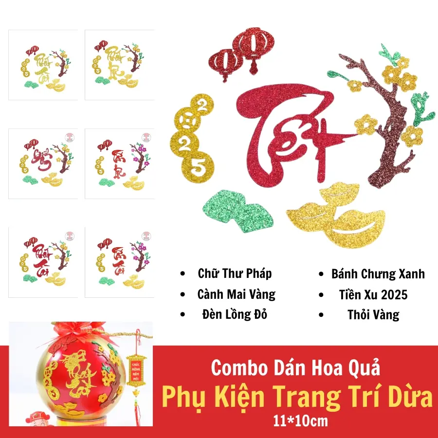 [13]COMBO 12cm Sét 2 Phụ kiện Thư pháp trang trí Dừa Tết 2025 Đồ trang trí