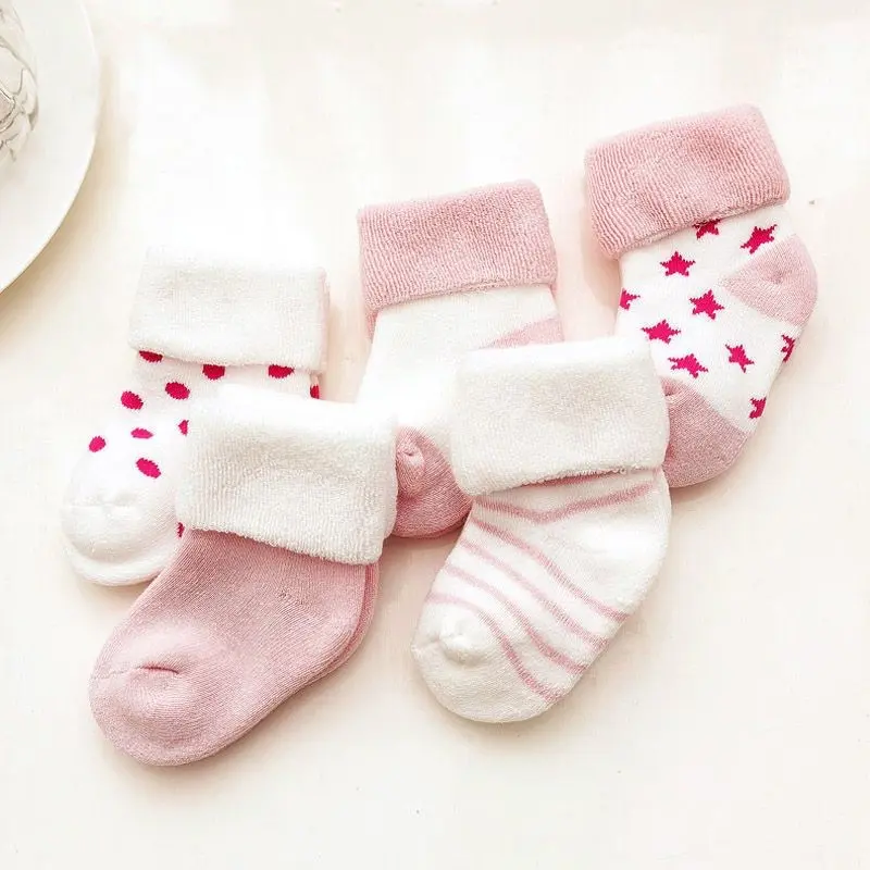 Tất Trẻ Em, Thiết Kế Dễ Thương, 5 Đôi / Bộ, Hình Hoạt Hình, Dày Hơn, Giữ Ấm Cho Bé, Thích Hợp Cho Bé Trai Và Bé Gái, Thích Hợp Cho Mùa Thu Và Mùa Đông, Tất Ống Cho Bé 2