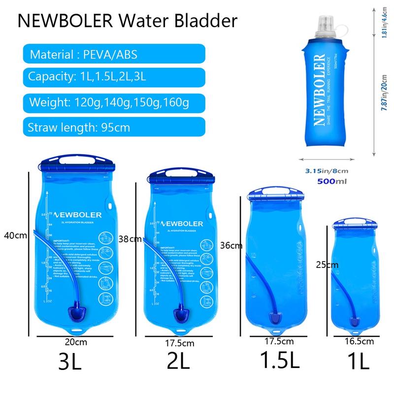 Thang Nước, NEWBOLER, Có Sẵn 1L / 1.5 / 2L / 3L, Bình Nước Mềm Có Thể Gập Lại 500ml, Túi Nước Chạy Bộ, Thích Hợp Để Đi Bộ Đường Dài Và Đạp Xe, Ba Lô 3