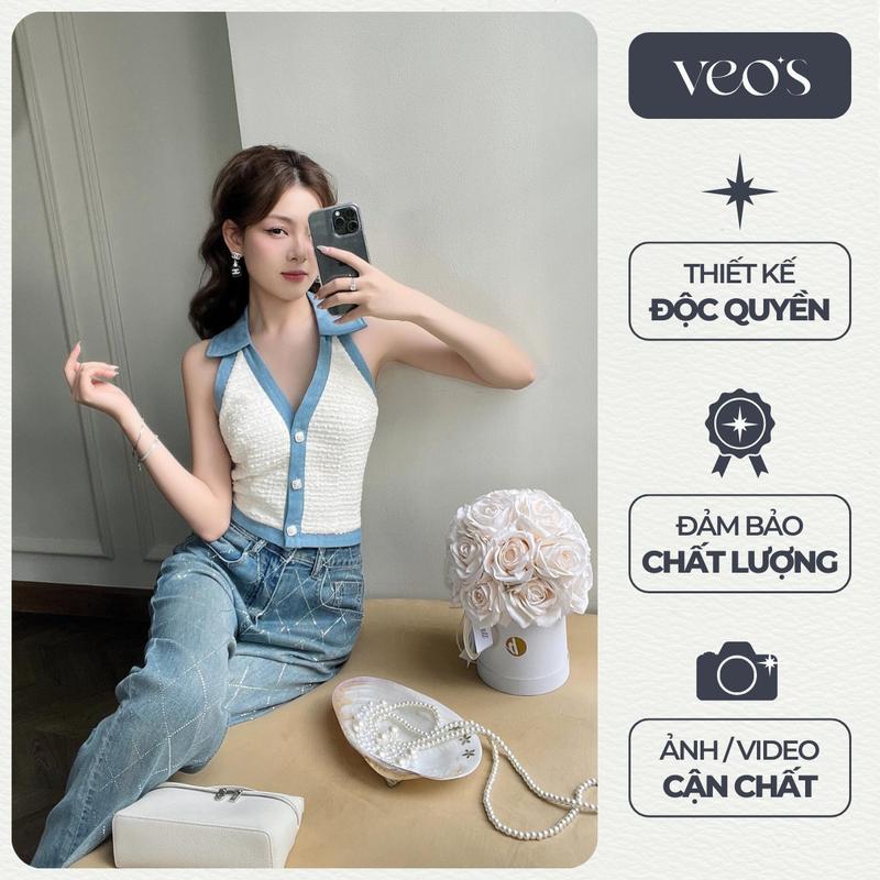 [VEO'S] Taylor Top - Áo Gile Tweed Hở Lưng Dáng Ôm Thiết Kế Kiểu Nữ Mùa Hè Phối Cổ Sơ Mi Khoét Chữ V Màu Hồng, Be, Xanh Đi Làm Đi Chơi