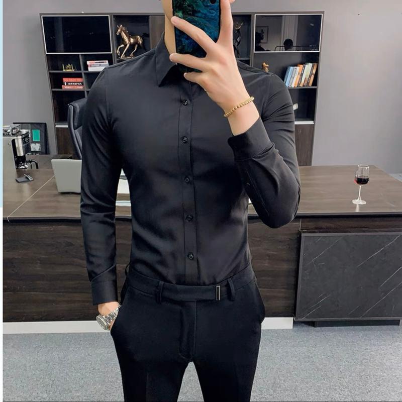Sơ Mi Đen Trơn Fom Thiết Kế Cao Cấp Áo Menswear Shirt Có Cổ 2
