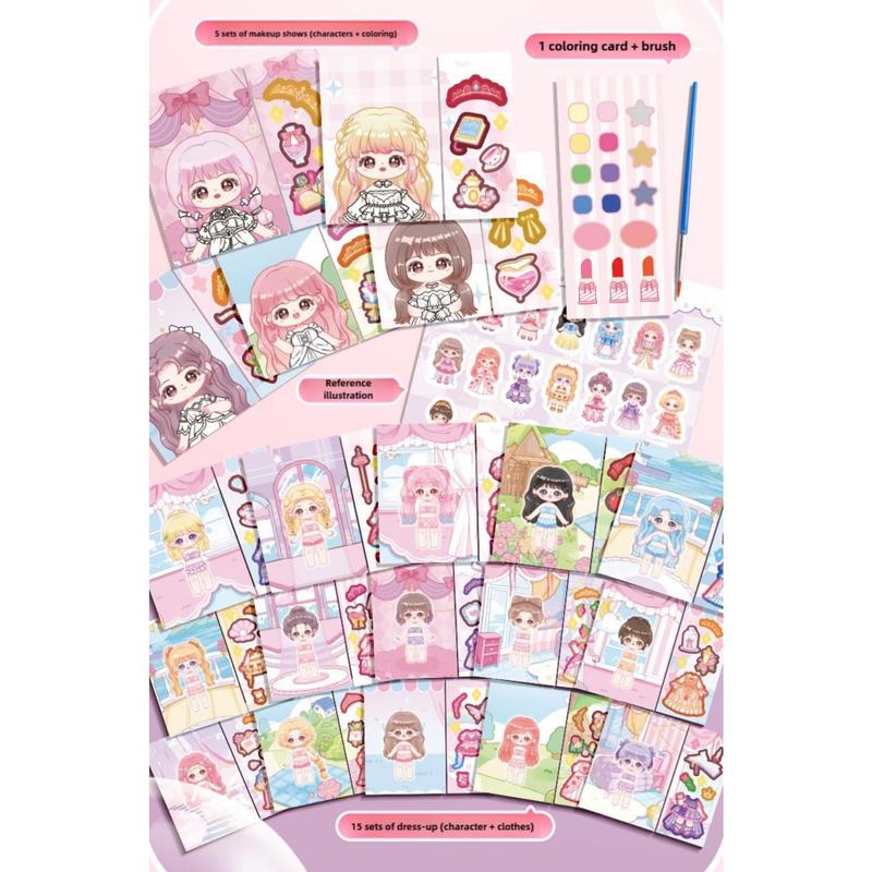 Product Introduction of Creative Multicolor Dress Up Scene Stickers Stress Relief Papper Clothes Coloring Book Makeup Decals Clothes Coloring Makeup Dressing Stickers for Kids Adult 20