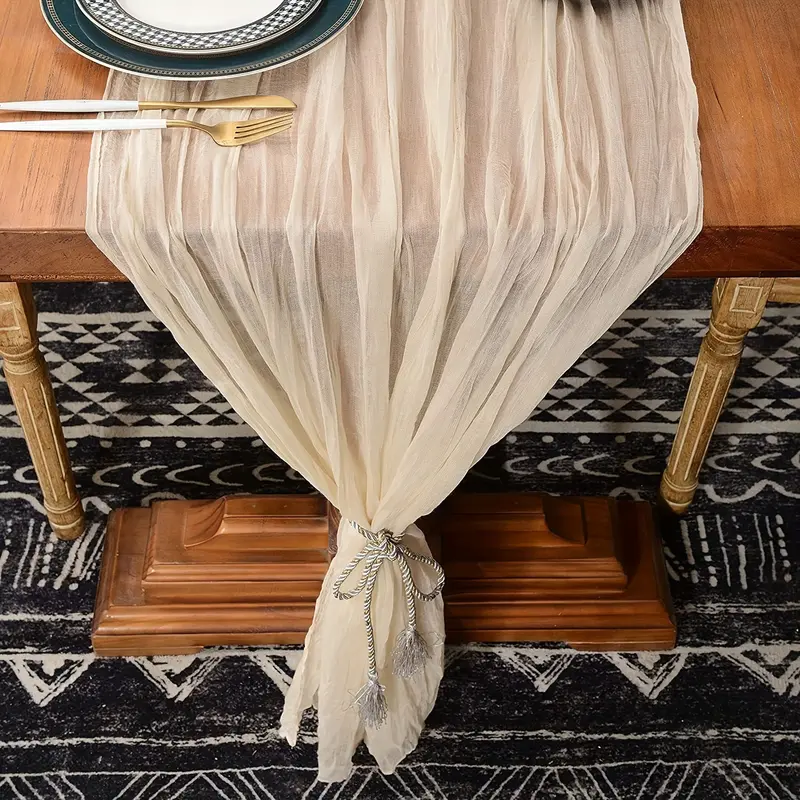 1 Piece Crinkle Table Runner, Gauze Tablecloth, Gauze Tablecloth, Bohemian Country Decoration, Wedding Reception Decoration, Bridal Shower, Holiday Party wedding  centerpieces 1