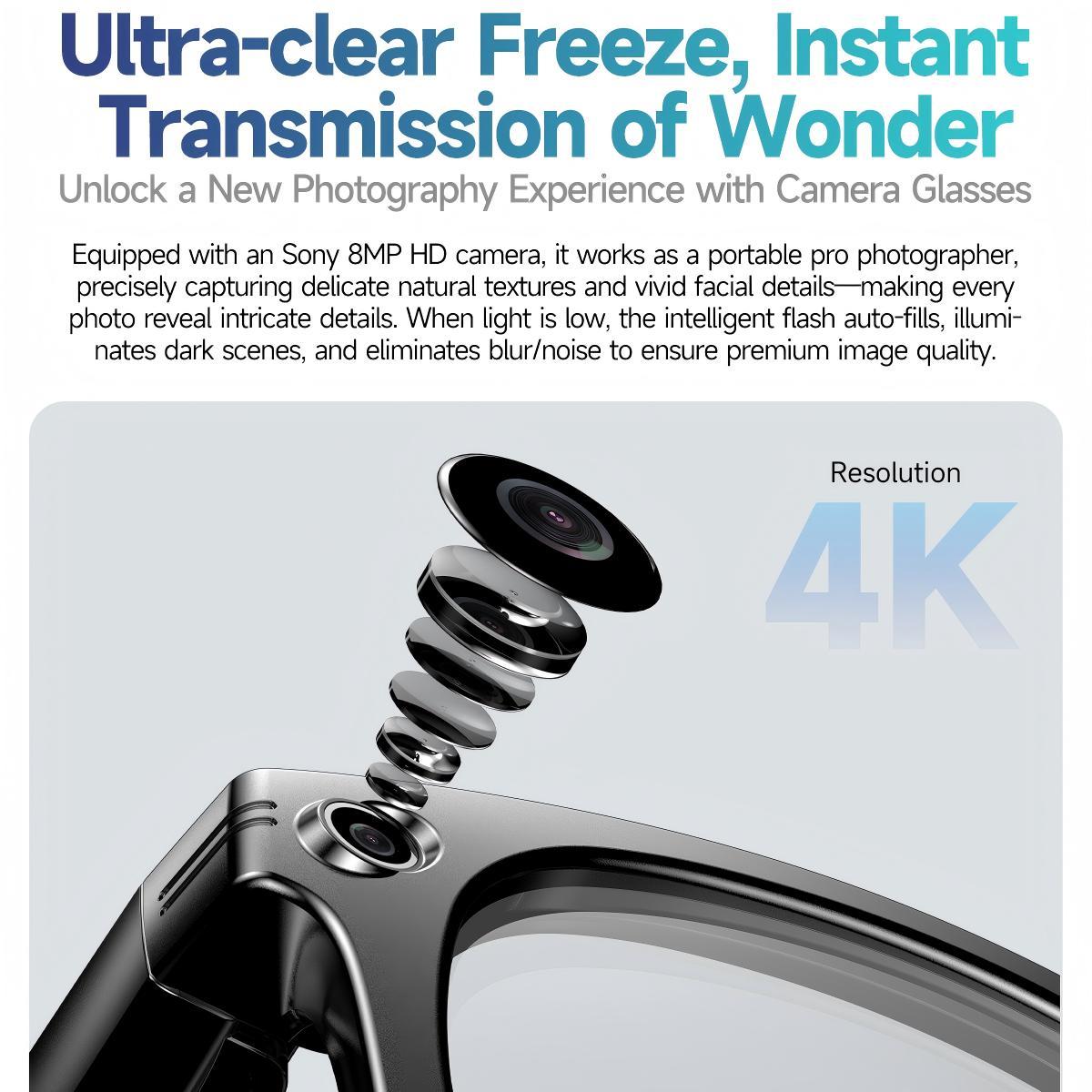 8MP camera smart glasses with 1080P HD video recording, 4K resolution, metal semi rimless design, photochromic lenses - Image 3