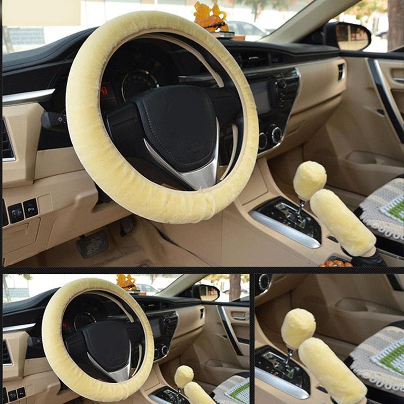 Universal Warm Plush Car Steering Wheel Cover Gearshift Women Protector Soft Decoration Y4J5 4