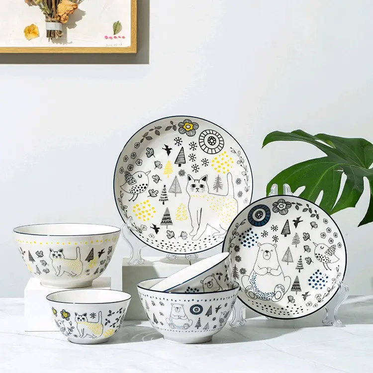 Piring Keramik White Cartoon Series / Piring White Cartoon Series