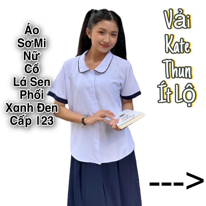 Áo Sơ Mi Nữ Cấp 1 2 3 Cổ Lá Sen Kate Thun Dày Ít Lộ Không Túi Không Ben Women Nữ - Cổ Tròn, Top Shirt