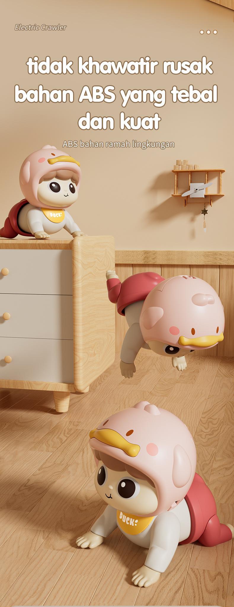 Habibi Boneka Merangkak Elektrik Bayi 0-12 Bulan - Mainan Edukasi Pelatih Gerak & Angkat Kepala Interaktif Toys Perempuan Dolls bayi  mainan