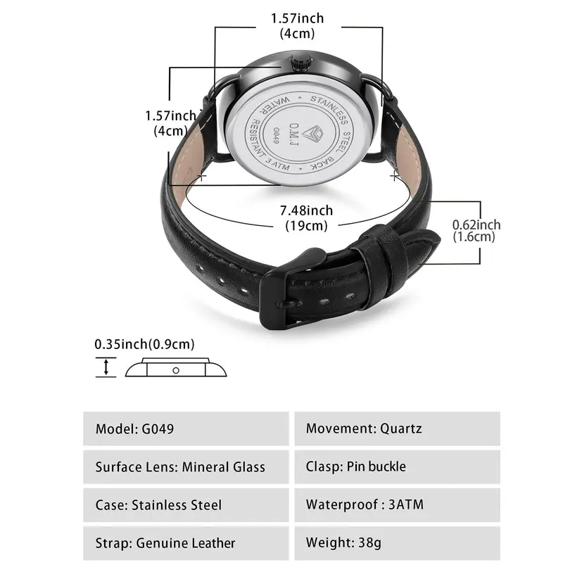 【O.M.J Official】Jam Tangan Netral Original Terbaru Strap Kulit Asli Seri G049 Neutral Watches 5