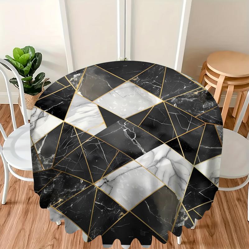 Product Introduction of 1pc Marble Pattern Round Tablecloth - Polyester, Dust-Proof, Perfect For Home Parties & Living Room Decor Suitable For Any Indoor And Outdoor Dining Decoration Or Functional Use 19