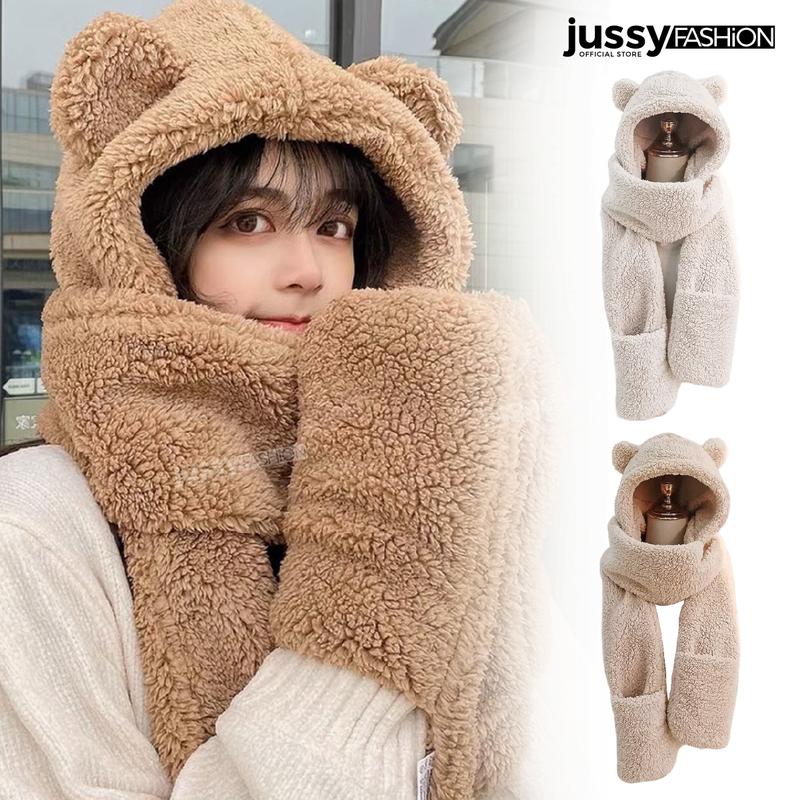  Mũ Gấu Kèm Khăn Choàng Chất Len Dày Ấm Áp JML04 Jussy Official Mũ Len Lông Xù Kèm Khăn Quàng Cổ Và Găng Tay Tiện Lợi Phụ Kiện Phụ Kiện Đèn Women Hat Nón Hat Nón 