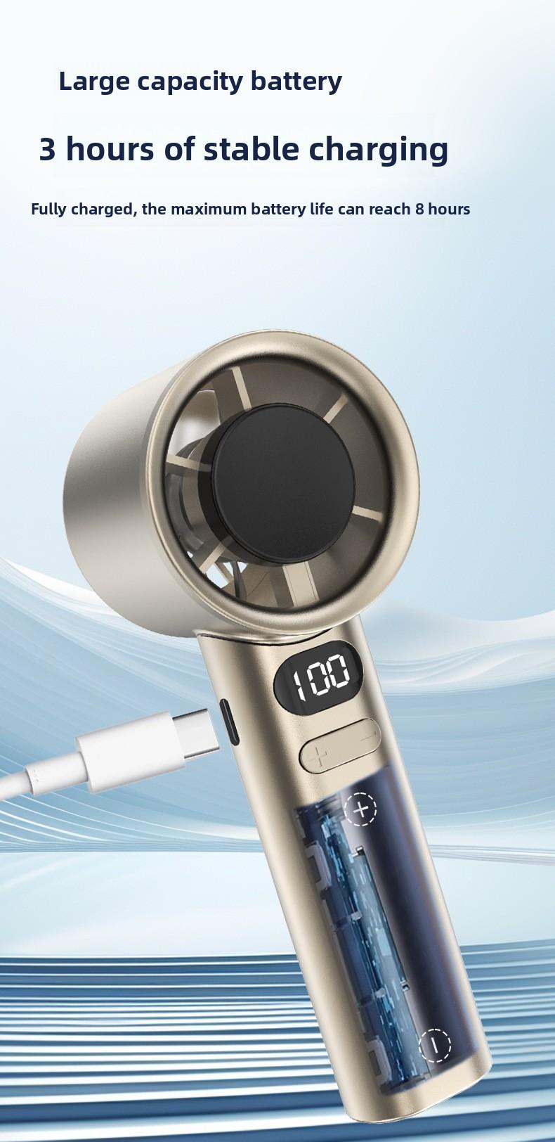 Portable Silent Chargeable Fan Small Handheld Fan Portable Compact Travel Fan Mini Fan USB Rechargeable Fan Handheldfan LED Digital Display Handheld Fan