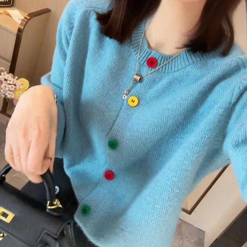 Product Introduction of Áo Cardigan Dệt Kim, Phong Cách Hàn Quốc, Chống Lão Hóa, Thiết Kế Cầu Vồng Thanh Lịch, Một Hàng Cúc, Cổ Tròn, Giống Như Len, Thích Hợp Cho Mùa Xuân, Hàng Mới Về, Phong Cách Lười Biếng, Áo Len Độc Đáo 20