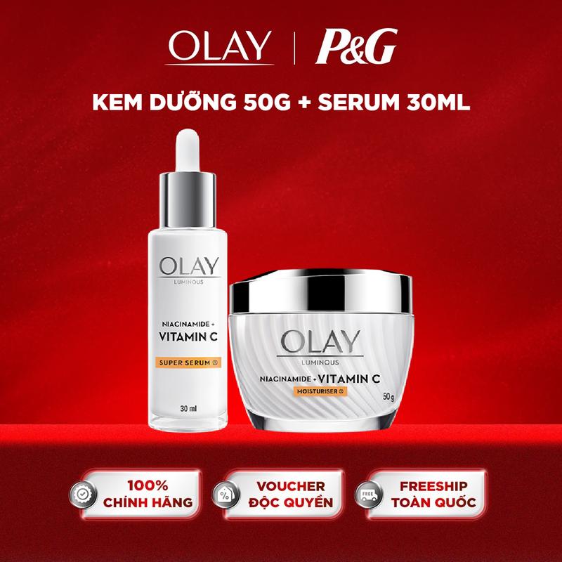   KOL  Combo Dưỡng Trắng Da OLAY Luminous Vitamin C – Kem Dưỡng 50g & Super Serum 30ml Giảm Thâm Mờ Đốm Nâu 