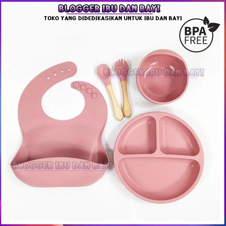 Set Alat Makan Bayi 5 Pcs Alat Makan Silikon Sendok Garpu Anak Alat Makan Anak Tahan Suhu Tinggi Tahan Formaldehida Bebas Drop Proof Tahan Lama Tempat Makan Bayi Sugar Baby