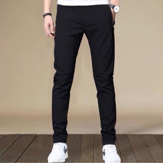 Quần Jean Nam Đen Trơn Chất Cotton Dày Mịn Co Giãn Nhẹ Menswear bò  cạp Pants