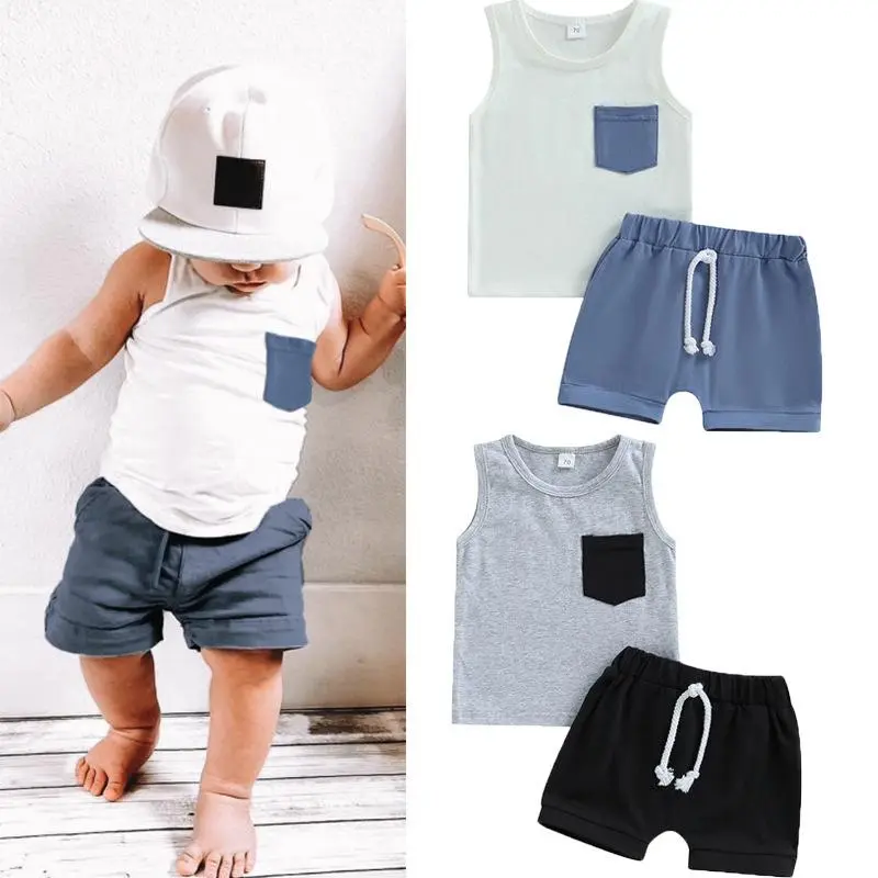 BOBOHO - Setelan Anak Kaos Kutung Tanpa Lengan Lokal / Setelan Anak Laki-Laki Tanpa Lengan Fashion 0