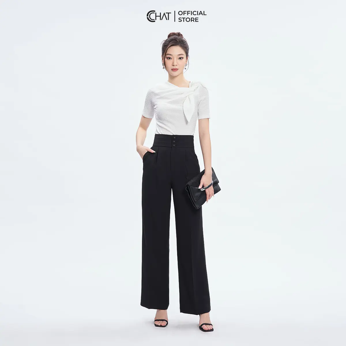 Quần Ống Rộng CCHAT Kiểu Bản Cạp To 3 Cúc Chất Tuytsi Mêm Mịn 53QDS2010ST