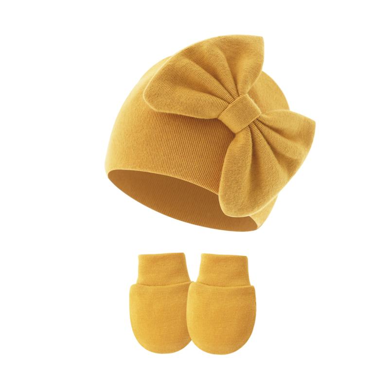 Product Introduction of New Baby Bow Hat Anti-Grasping Gloves Suit Thick Baby Beanie Cap 0-June 11
