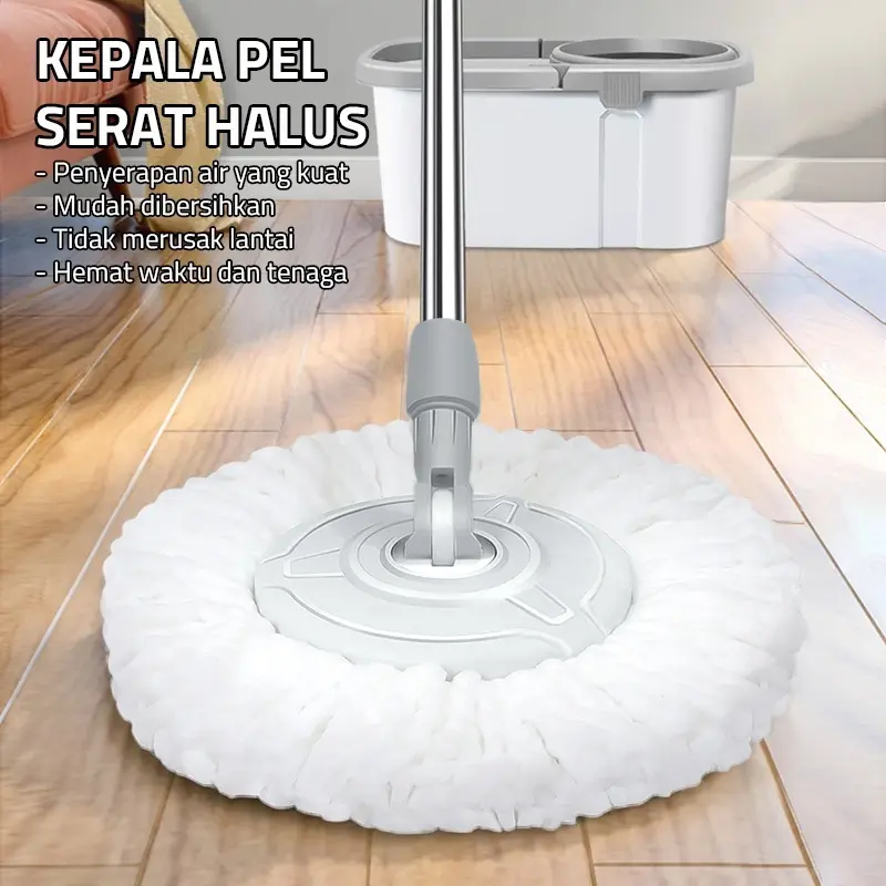 Hoptech - Set Alat Pel Lantai Stainless 360 | Ember Spin 2in1 dengan Hand Pressure & Pembuang Air 3