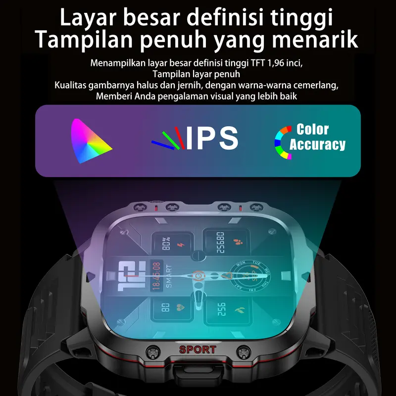 LIGE Jam Tangan Pintar Olahraga Asli Baru 1.96 Inci HD Layar Persegi Panggilan Bluetooth Denyut Jantung Terus Menerus Deteksi Kesehatan Gelang Pintar Tahan Air Smartwatch Hadiah 1