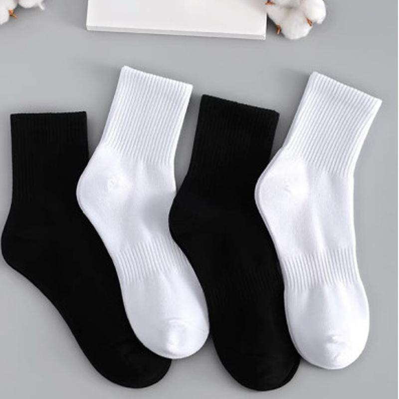 Set 5 và 10 Đôi Tất Vớ Dệt Kim Có Lưới Thoáng Khí màu đen trắng cotton nam nữ Unisex  phukien, dày dặn êm ái