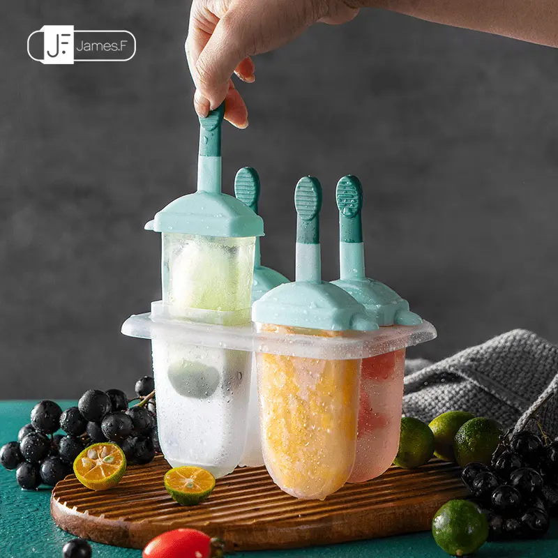James. F silicone four grid ice bar mold for making ice cream, summer resistant to cold and hot food grade ice, easy to clean and peel off handle