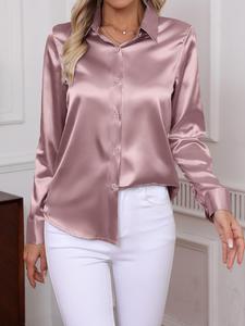Camisa de satín lisa para mujer, elegante blusa de manga larga con botones para trabajo oficina negocios, ropa de damas para todas las estaciones, ropa de mujer, blusas de mujer, hermosas blusas de mujer