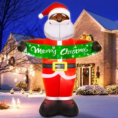 Holiday Time Large Plush cheapest Santa Christmas Inflatable 6.5 Feet Yard Decor Lights