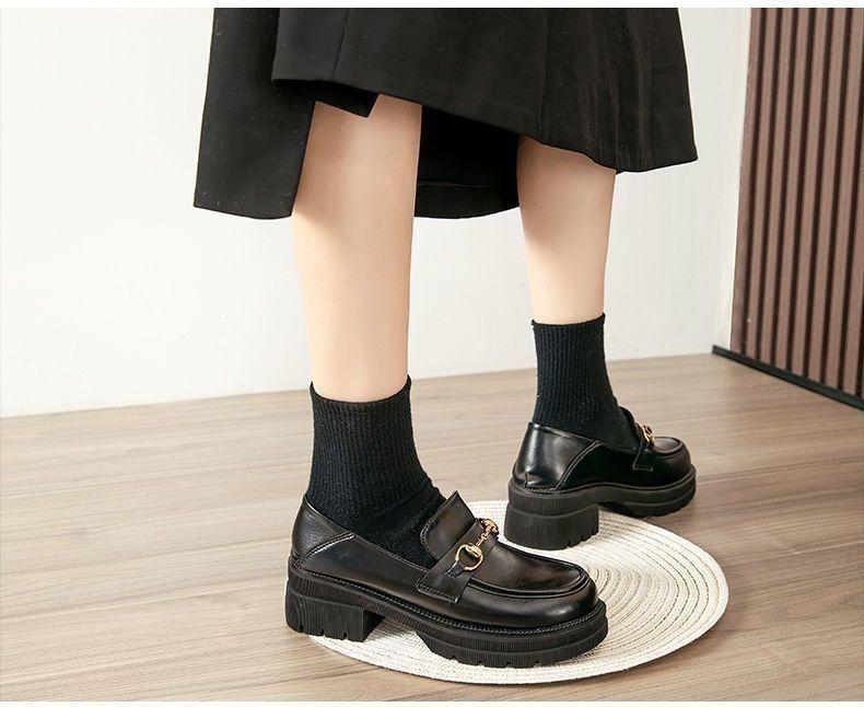 Product Introduction of Platform Loafers Women's 2024 New Shoes Slip-on Leather Shoe Heighten Soft Bottom Spring British Style Single-Layer Shoes Closed 34