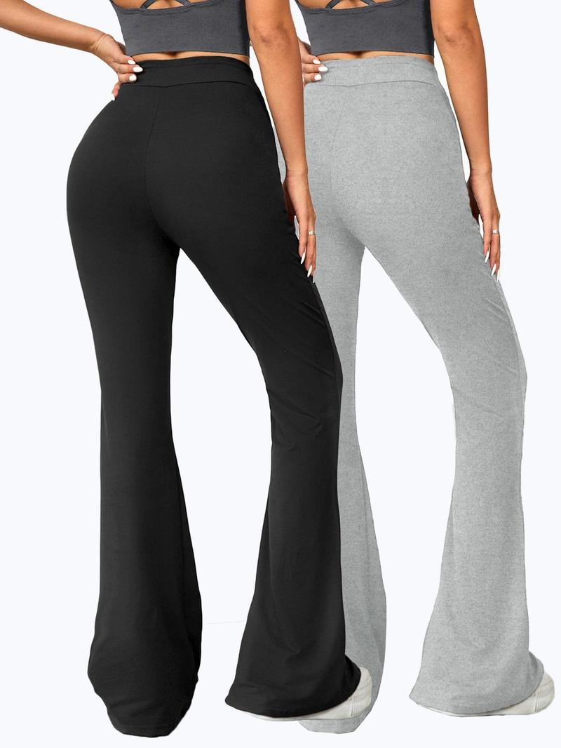 Product Introduction of Women's Solid Drawstring High Waist Flare Leg Sports Leggings, Casual Comfy Breathable Bell Bottom Sweatpants for Yoga Gym Workout Running, Ladies Sportswear for Fall & Winter 2