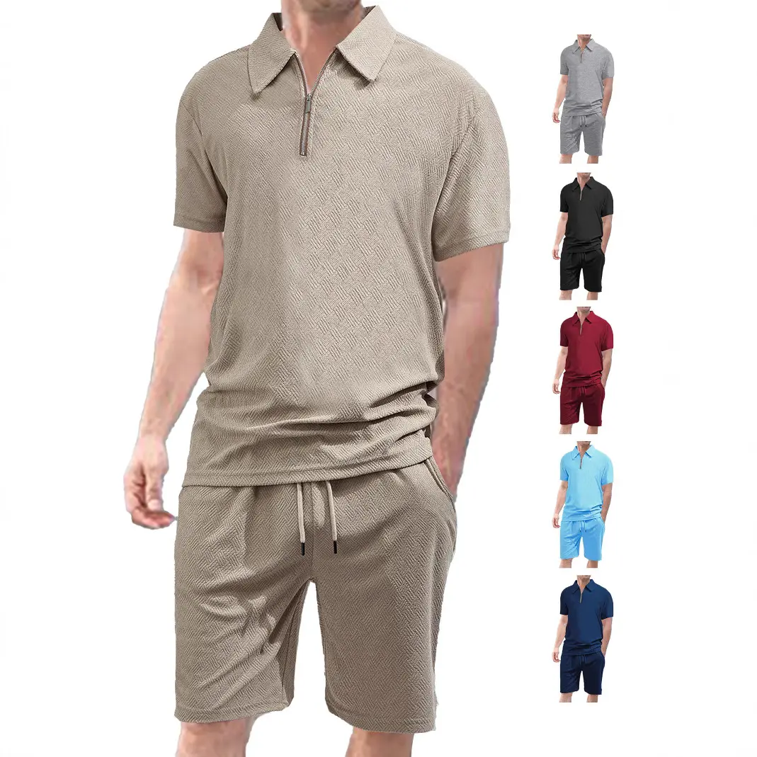 Men's Summer Short Sleeve Shirt & Shorts Set - Casual Sports Outfit, Breathable Terry Towel Fabric, Trendy Two-Piece Comfort Wear