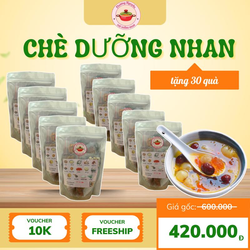 Combo 10 set chè dưỡng nhan 15 vị 500g nguyên liệu khô Phương Nguyên - Tặng kèm 30 quà 10 túi yến+10 túi đông trùng+10 túi hạt chia trà lá