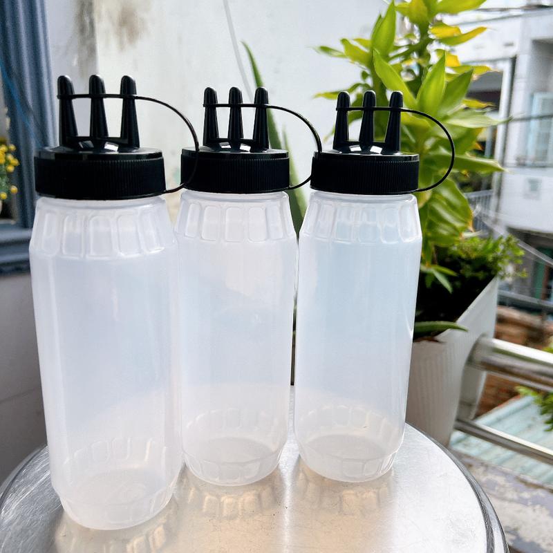  combo 1,combo 5 Chai nhựa đựng sốt 3 ĐẦU tách rời có nắp - Bình Tương 3 đầu đựng sữa đặc đường xịt tương ớt - xịt socola 