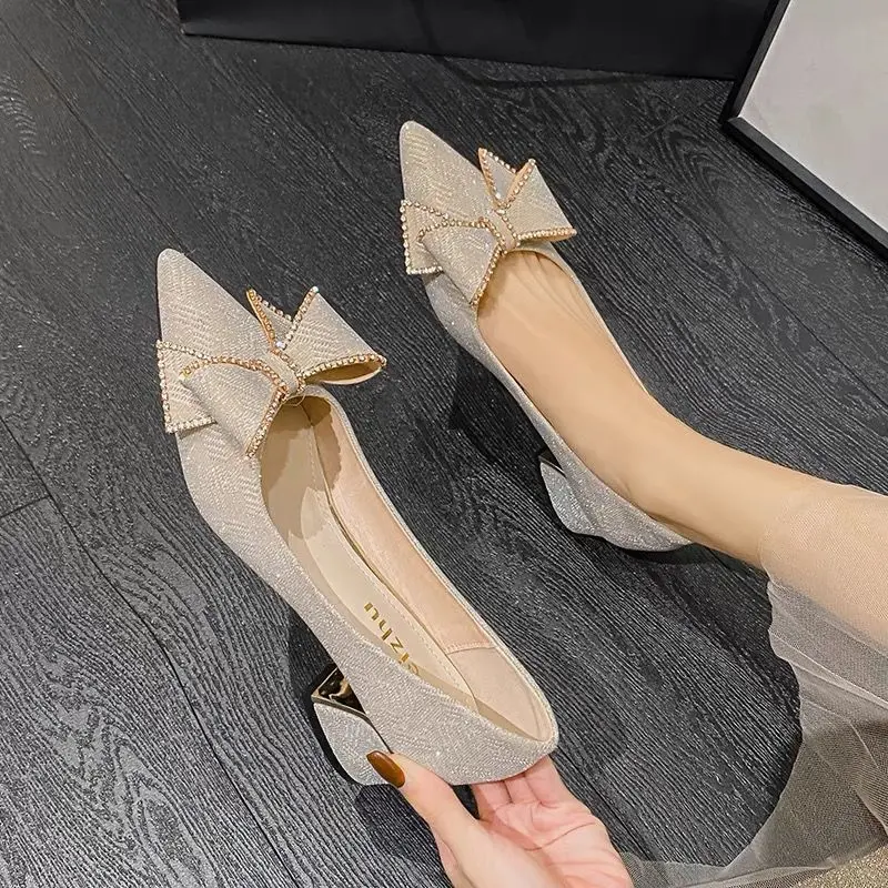 Giày Cao gót Quý Cô Cổ Tích Nhẹ Nhàng Phong Cách Pháp Mỗi Đêm Giày Cao Gót Mũi Nhọn Gót Vuông siêu hot dễ phối đồ Người Nổi Tiếng Internet Mới Mùa Hè 2024
