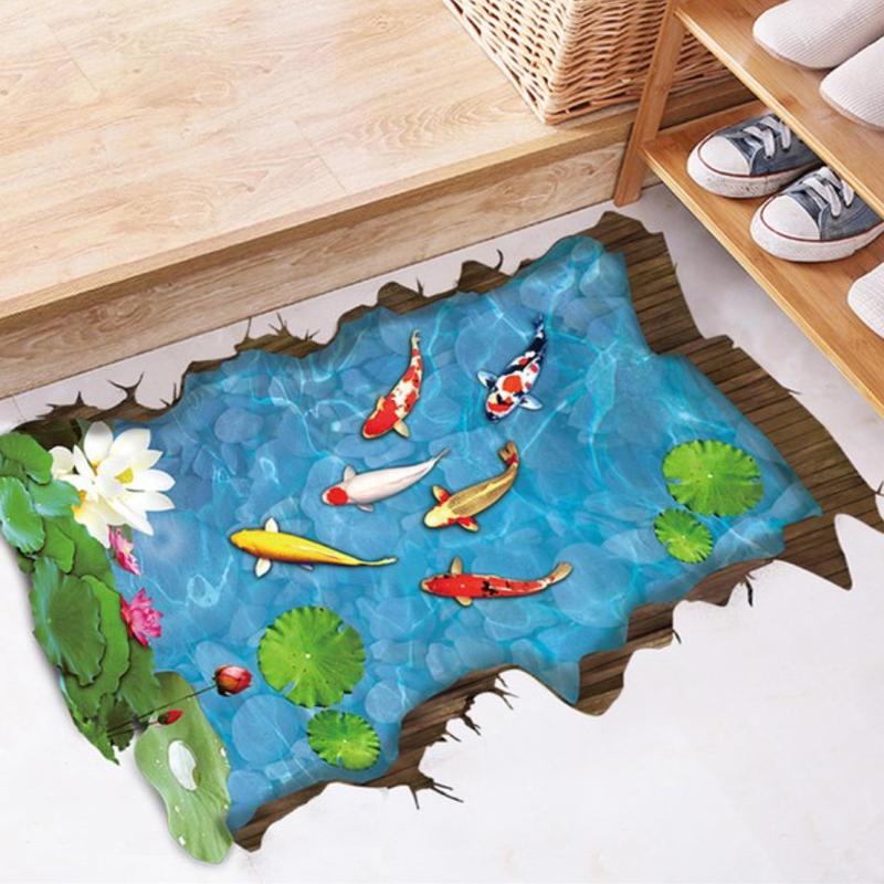 decal tranh 3d dán sàn nhà dán tường hồ cá coi