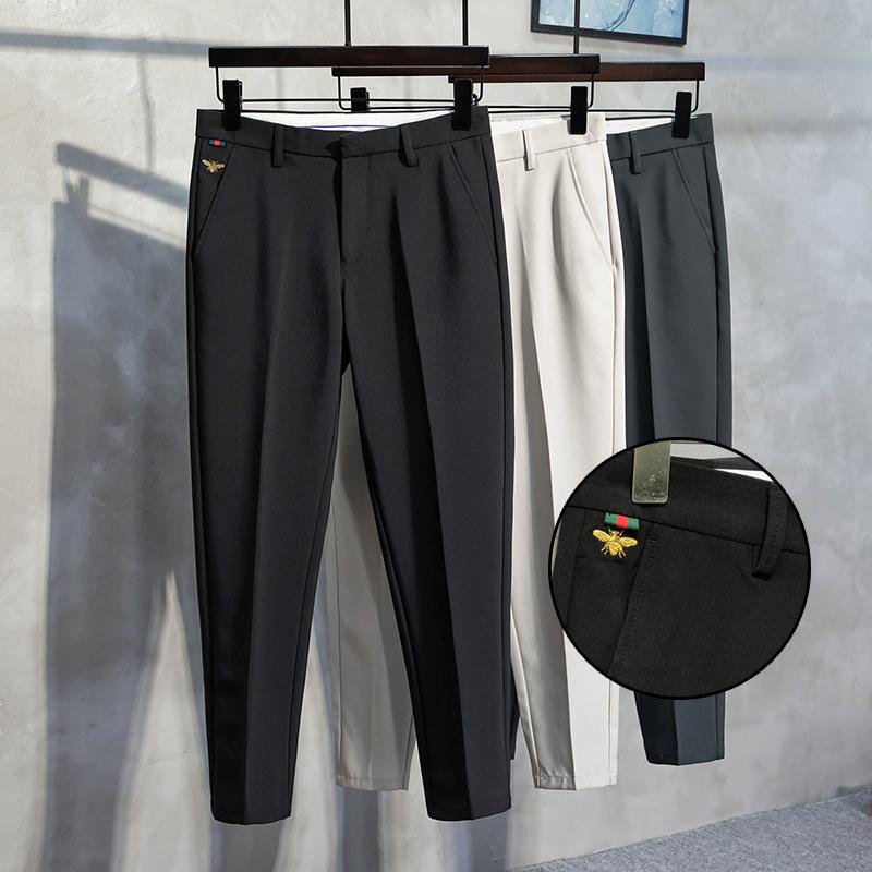 Men's Slim Fit Black Pants - Korean Style Casual Trousers | Summer Thin Stretch Ankle Length Dress Pants for Men (Trendy Office/Streetwear) 0