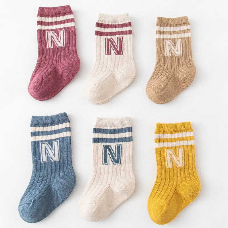 Kids Toddler Fashion Ankle Socks Soft Breathable Cute Letter Print Crew Socks Elastic Walking Socks for Baby Clothing Accessory