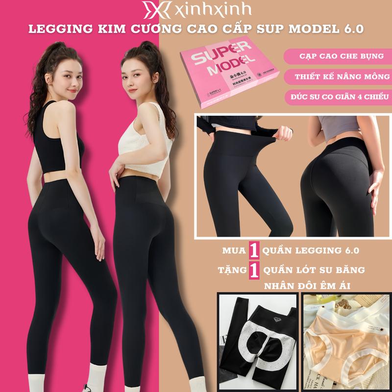 Quần Legging Bigsize Su Đúc Kim Cương Sup Model 6.0 Hộp Hồng Lót Định Hình Mông Co Giãn 4 Chiều Cạp Cao Che Bụng Tôn Dáng - Tặng Kèm Quần Su Băng Cao Cấp Nữ