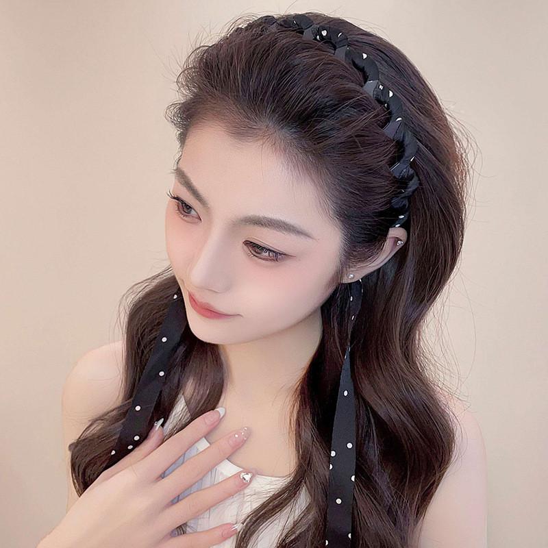 Băng Đô Tóc Bện Thiết Kế Chấm Bi Dành Cho Nữ Phong Cách Hàn Quốc Băng Đô Tua Rua Băng Đô Gội Đầu Có Răng Chống Trượt Kẹp Tóc, Phụ Kiện Cài Tóc 6