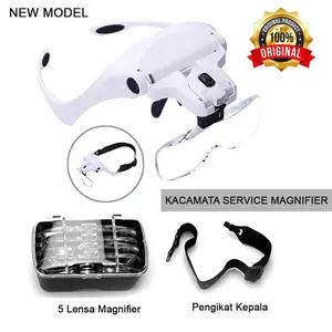Kacamata Service Jam / Hp Pembesar 5x Magnifier dengan 2 Lampu LED