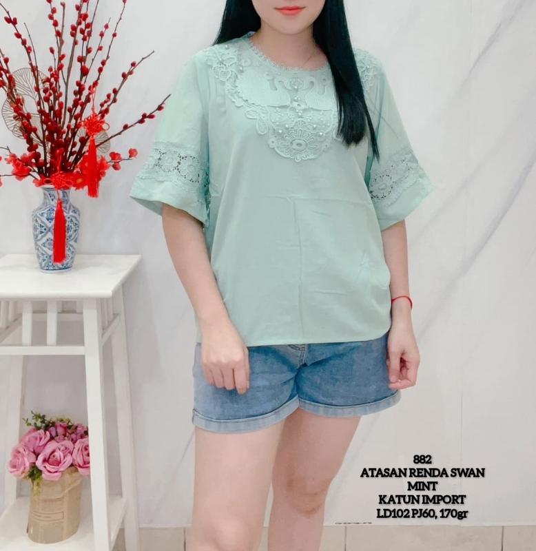 KLV Atasan Blouse Katun Silk Renda Import Lengan 3/4 3