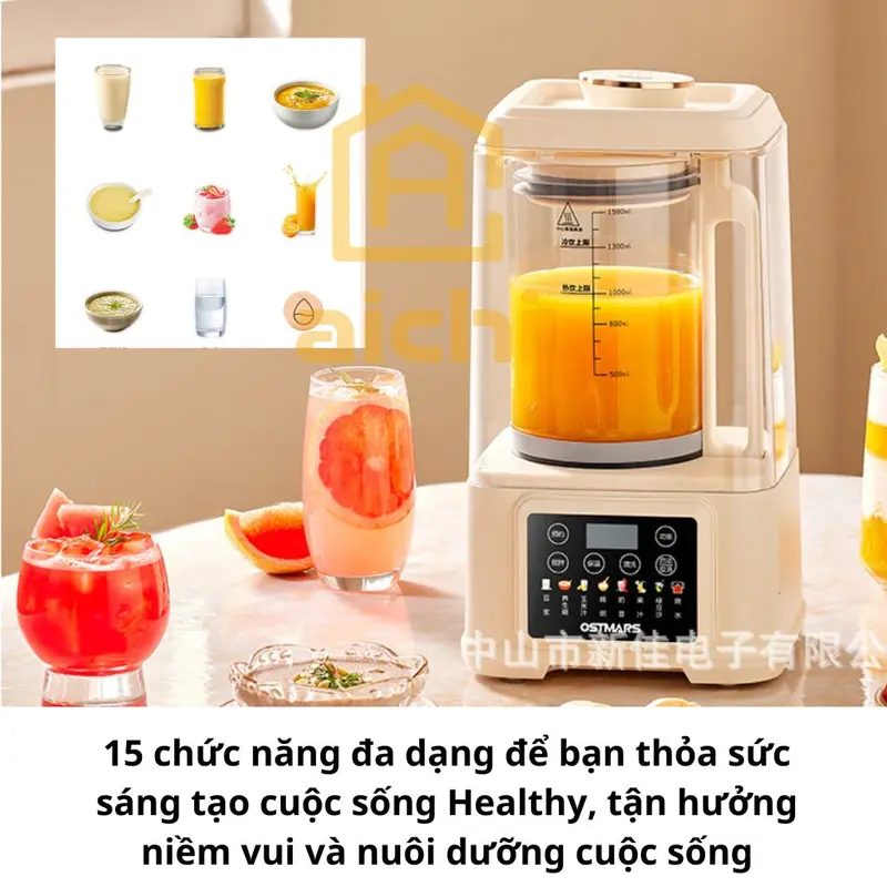 Máy Sữa Hạt OSTMARS Chống Ồn Cao Cấp 1,5L Lưỡi Dao 16 Cánh, Cối Thủy Tinh Tháo Rời, 15 Chức Năng Xay Nấu Đa Năng may  xay nau may  lamsuahat 8