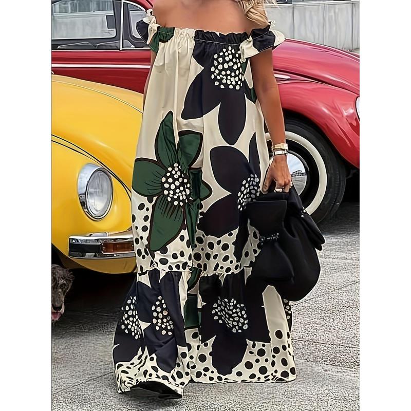 Vacation Elegant Floral Print Gradient Slit Contrast V Neck A Line Dresses Vacation Elegant Floral Print Gradient Slit Contrast V Neck A Line Dresses