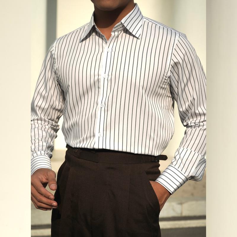 Áo sơ mi kẻ đen Buttondown Asemando Cotton Áo sơ mi nam dài tay Classic Sartorial 5