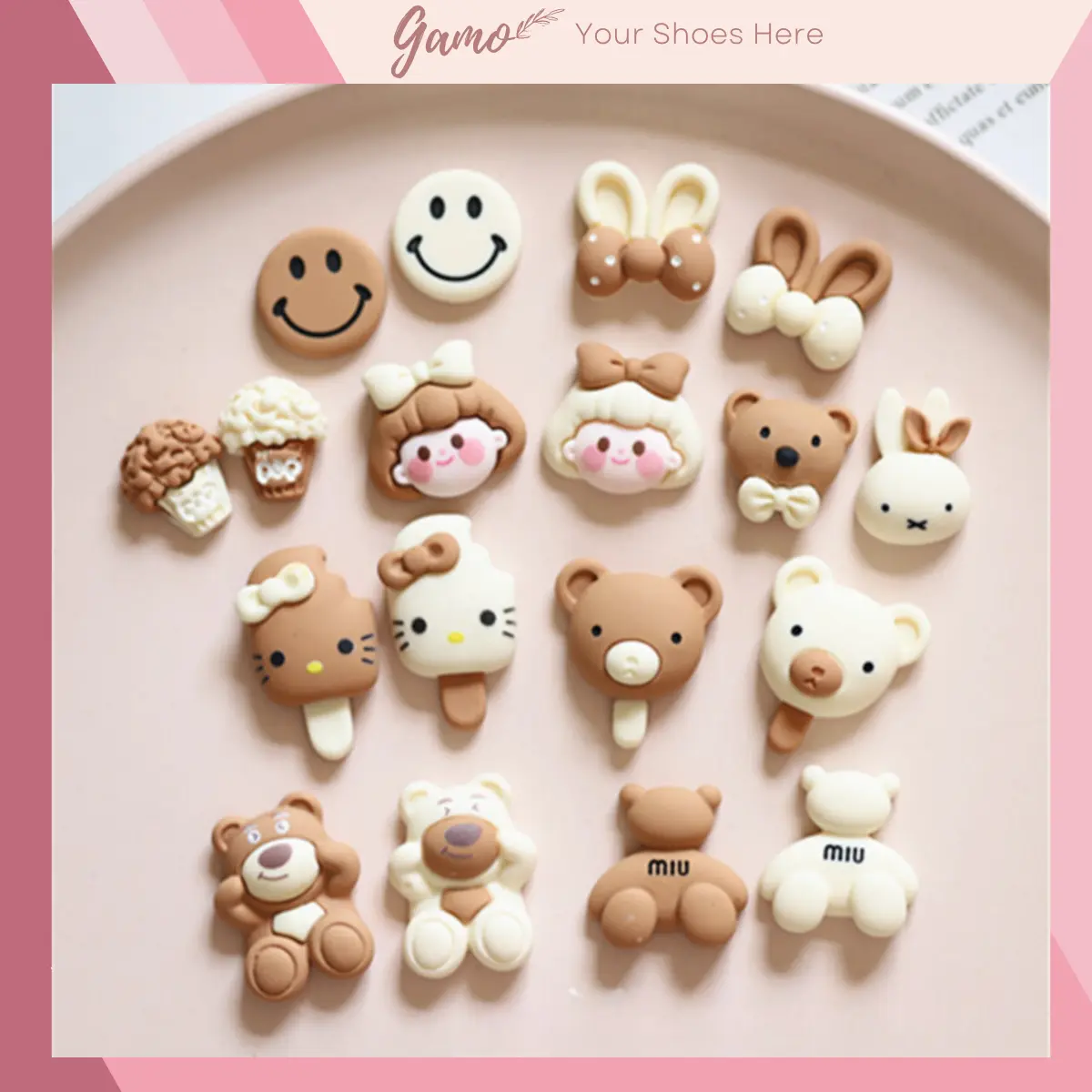 Sticker, Charm 3D chủ đề Gấu nâu 22 bán lẻ DIY Gamo nhựa cứng gắn Dép, Dép Sục, Cá Sấu JB-249